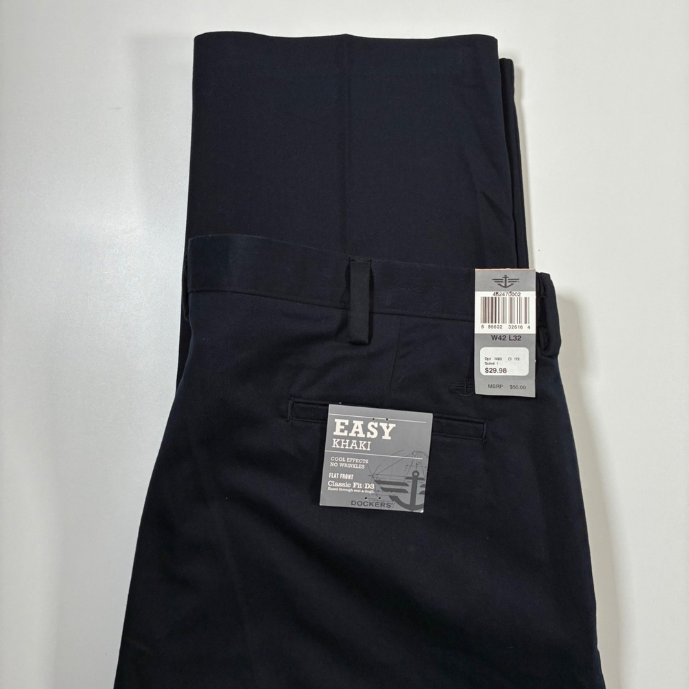 NEW Dockers Easy Khaki 42x32‎ Navy Blue D3 Classic Fit Flat Front Pants